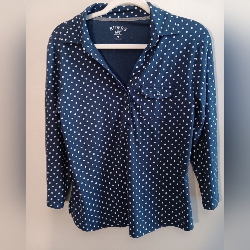 Lee Riders Navy polka dot top sz M - Picture 4 of 5